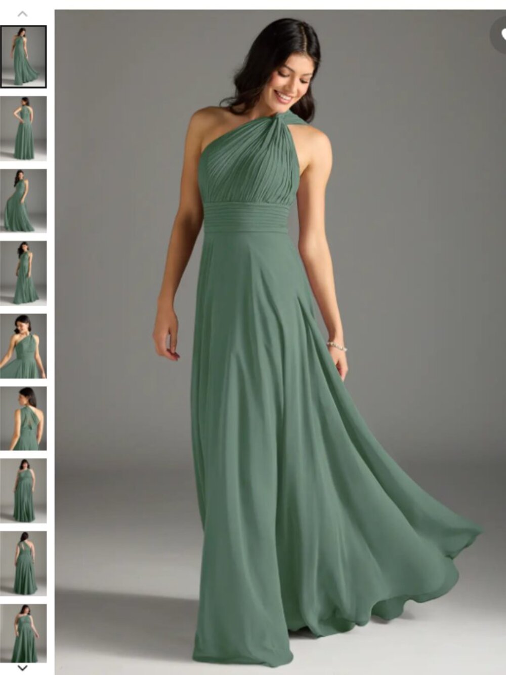 Azazie Charlize Eucalyptus A-Line One Shoulder Chiffon Dress